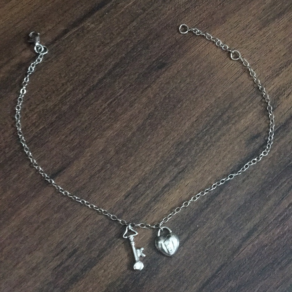 Cute silver ankle bracelet heart and arrow